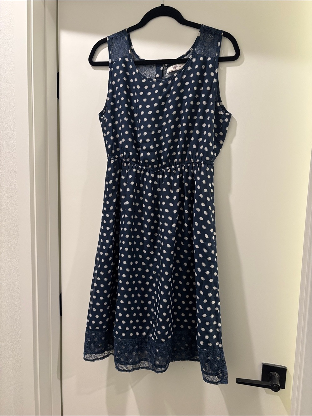 Romy Navy and White Polka Dot Sleeveless A-Line Dress